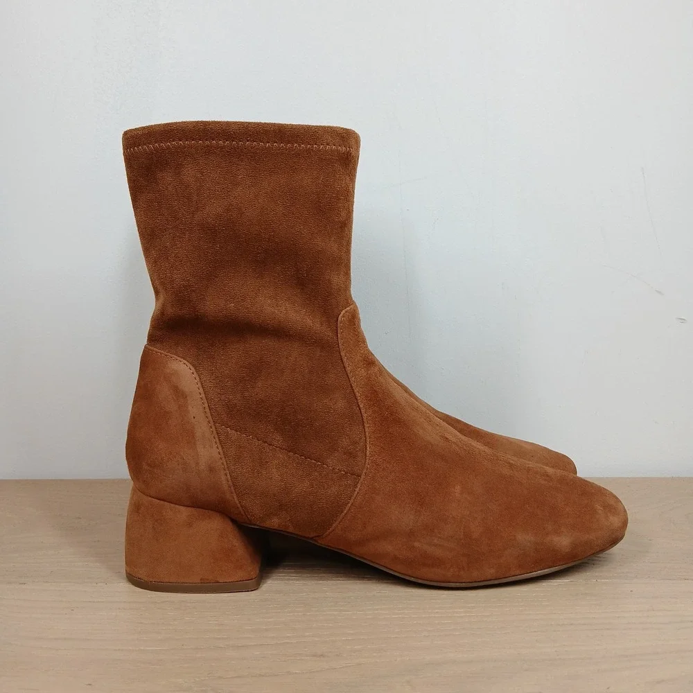 Gentle Souls Ankle Boot Women 10 Tan Suede Square Toe Minimalist Comfy Booties
